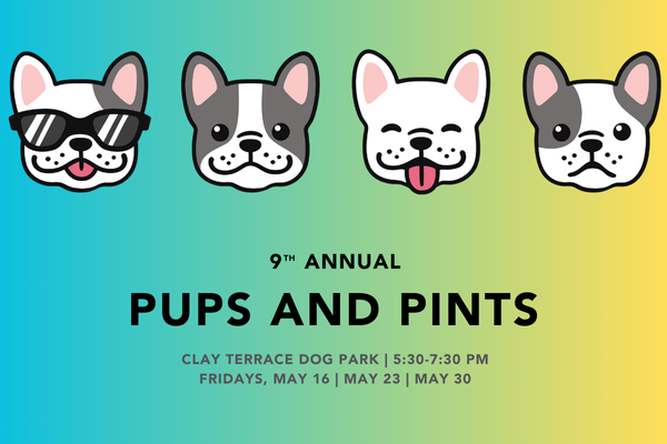 Pups and Pints event logo with dog graphics