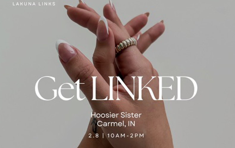 Hoosier Sister Pop Up Shop Advertisement. Hands folded together with jewelry.